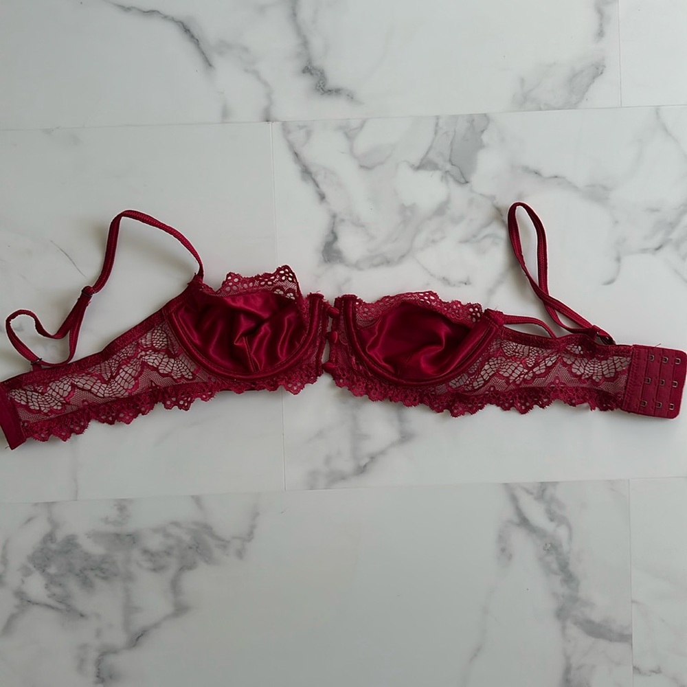 Urban Outfitters Small Lace Red Silk Bra